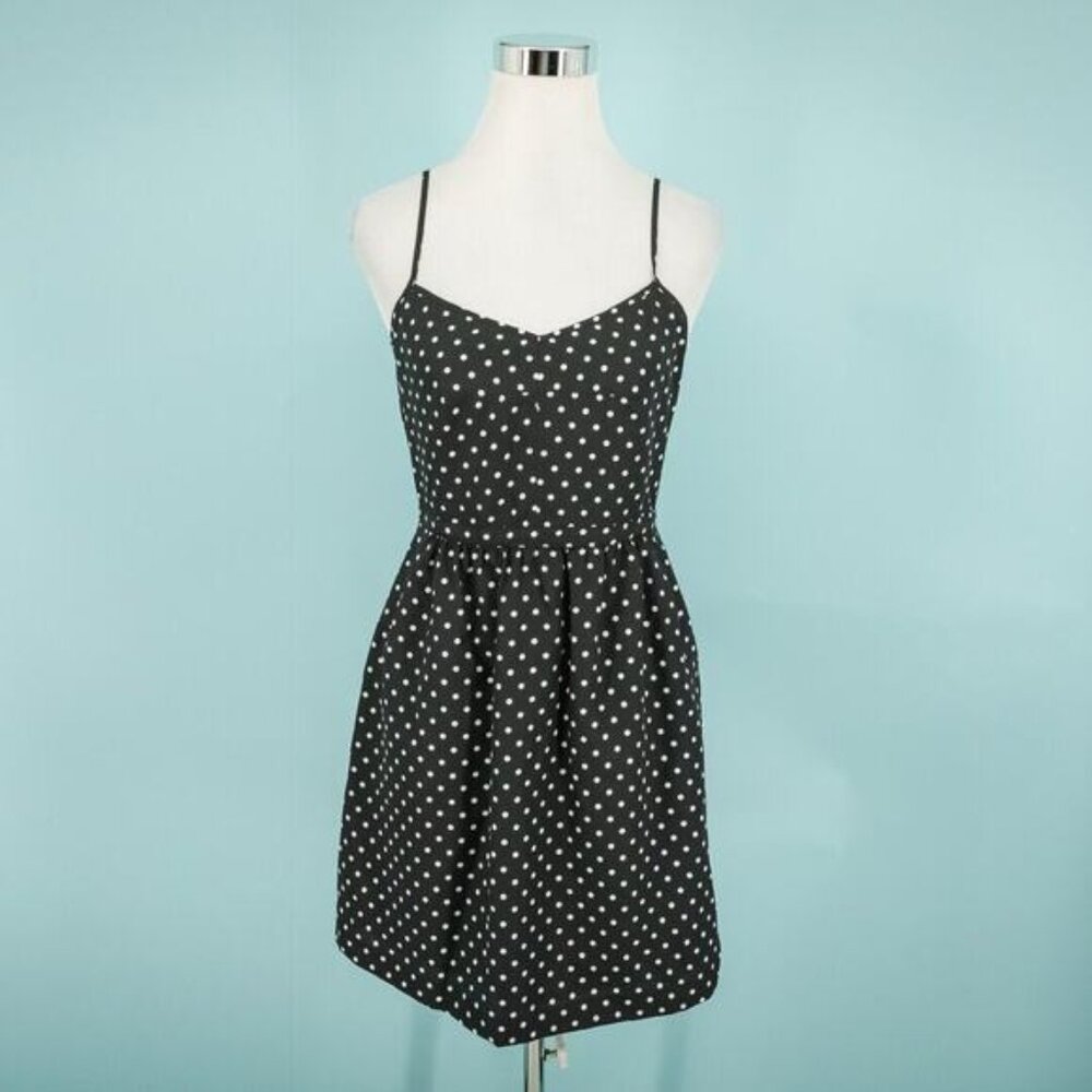 J. Crew Size 4 Black Polka Dot Seaside Cami Spaghetti Strap Fit Flare Dress NEW